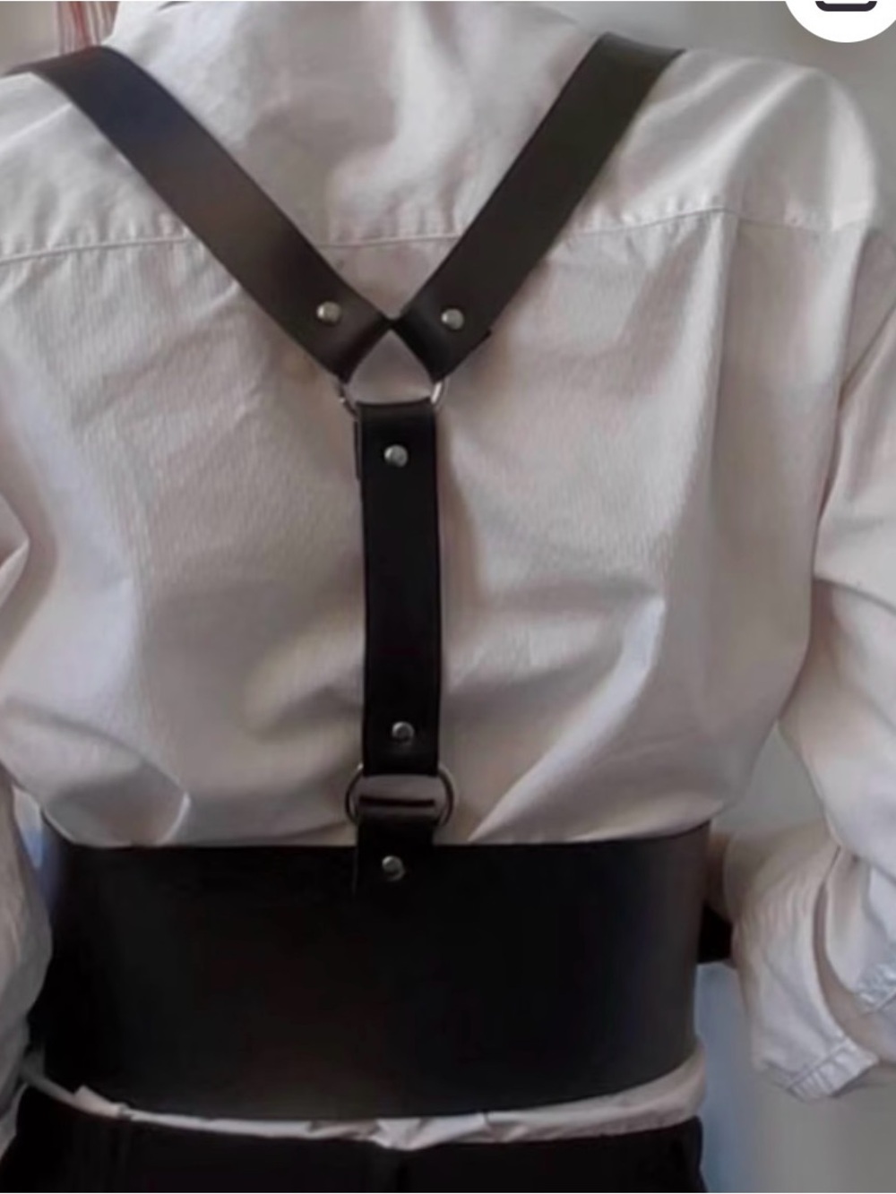 Black Leather Harness Belt with Silver Buckles - Picture 2 of 6